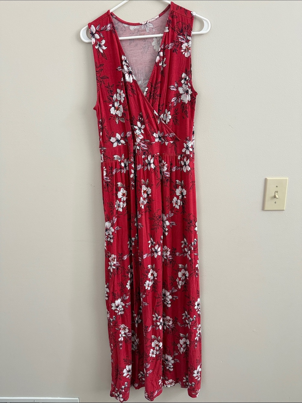 Red Floral Sleeveless Maxi Dress - Elegant Wrap Front